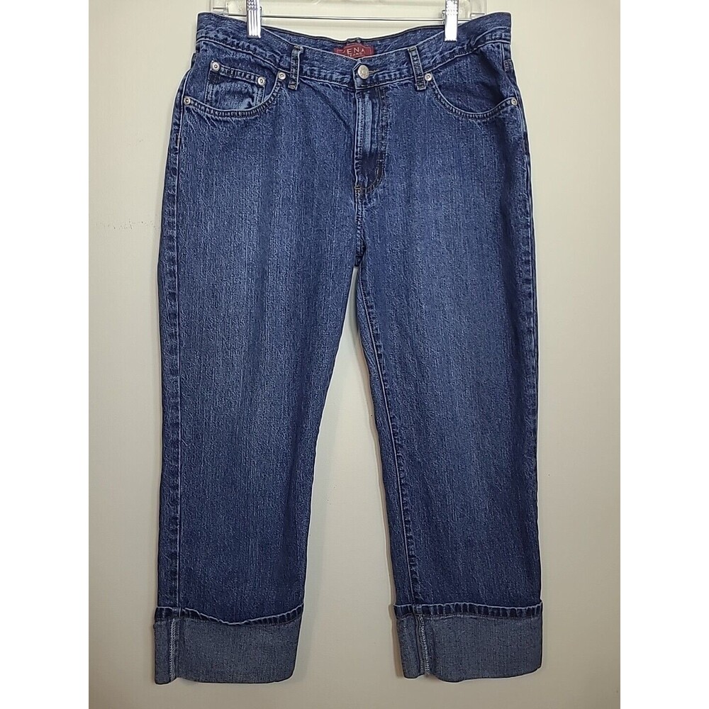 Zena Womens Cuffed Jean Capris Dark Wash Size 12